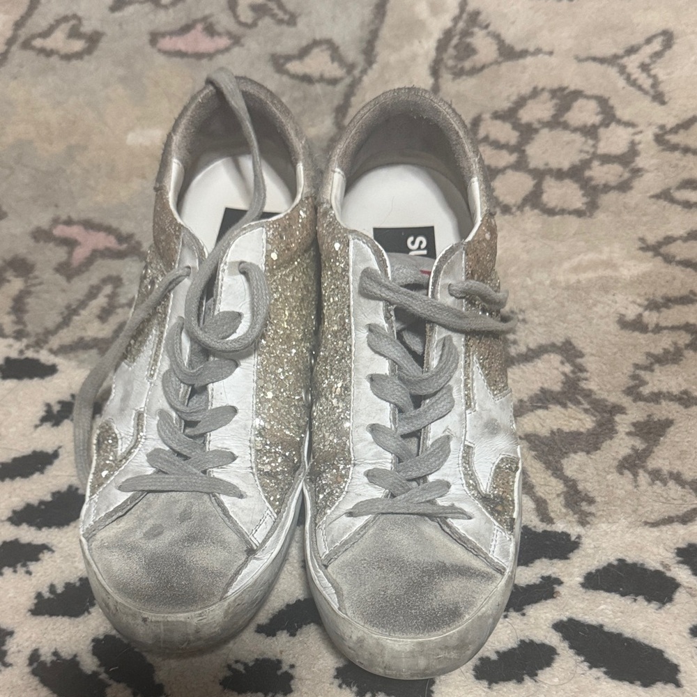 Golden Goose Silver and Gold Glitter Sneakers